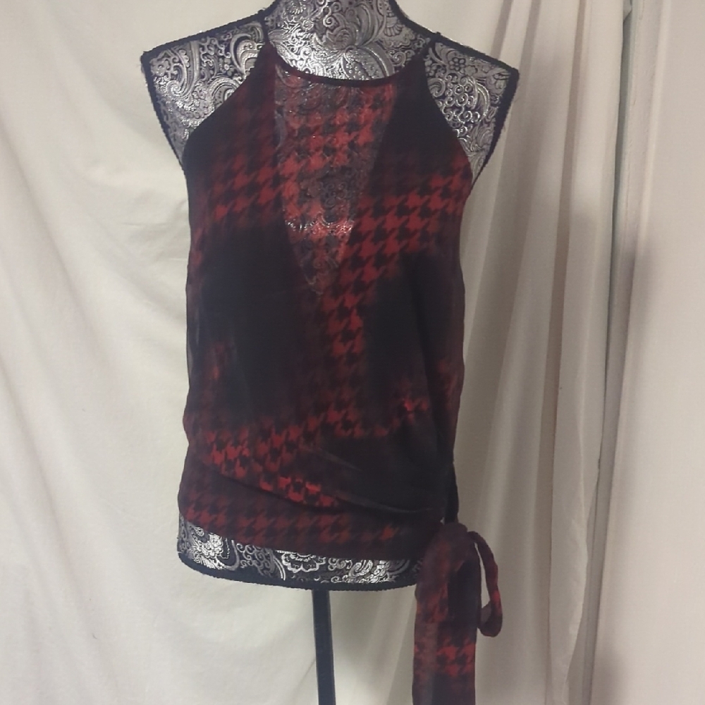 NWT Express Edition Red and Black Houndstooth Tank Top